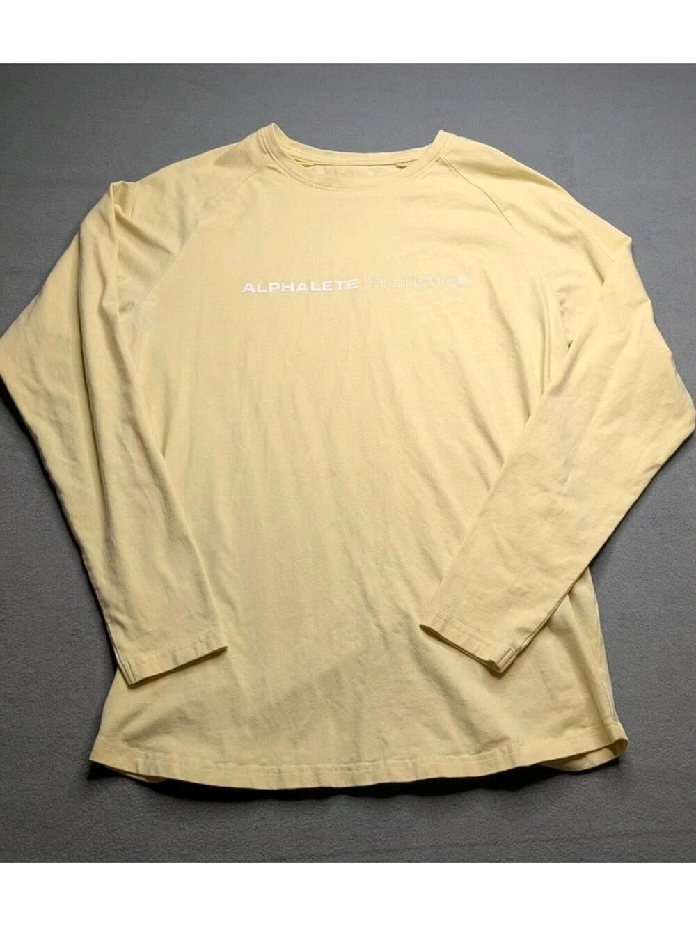 Alphalete Shirt Mens L Yellow Performance Long Sleeve Raglan Crew Neck Tee